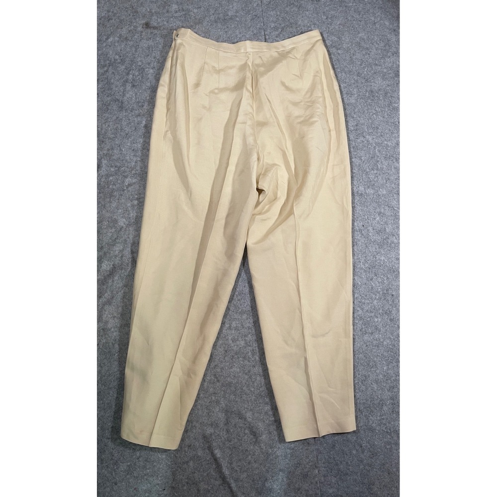 Josephine Chaus Silk Wool Blend Trousers Cream Pleated High Rise Pants Womens 14 - Picture 7 of 7